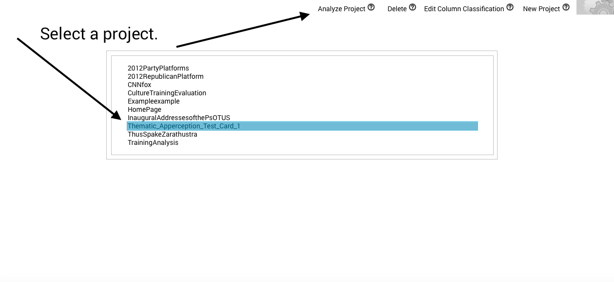 Analyze previously uploaded projects