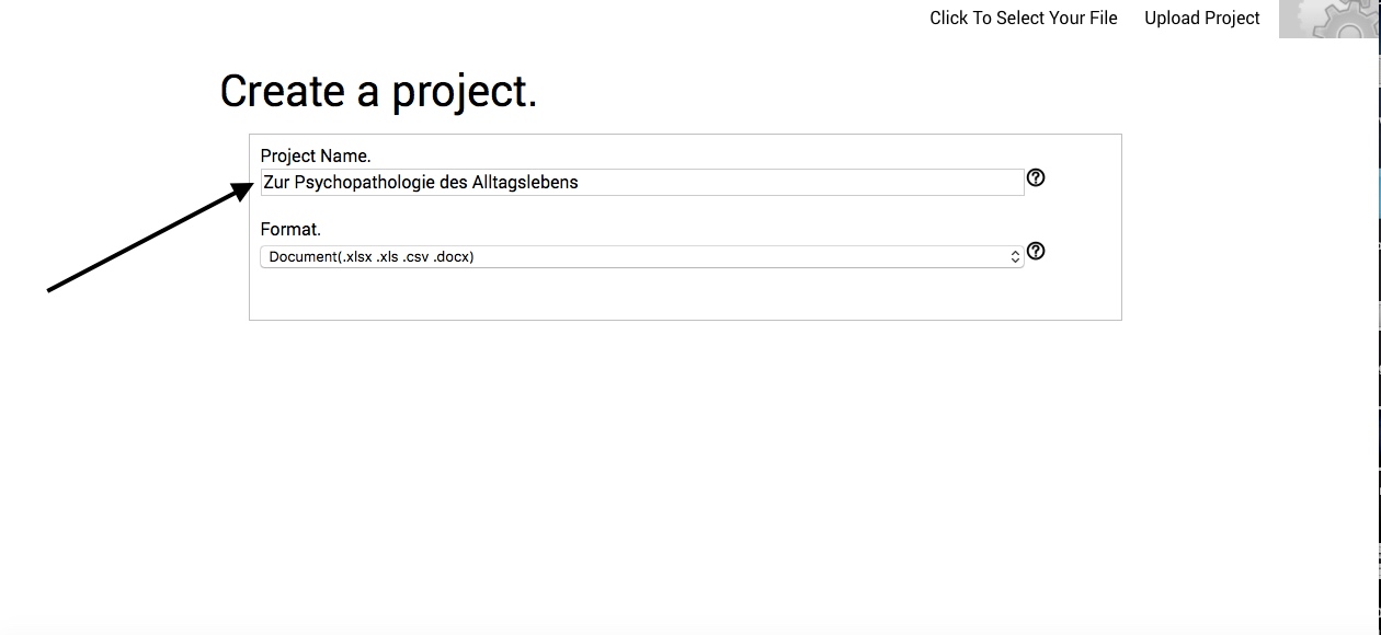 Save your copied text as a project by first naming it